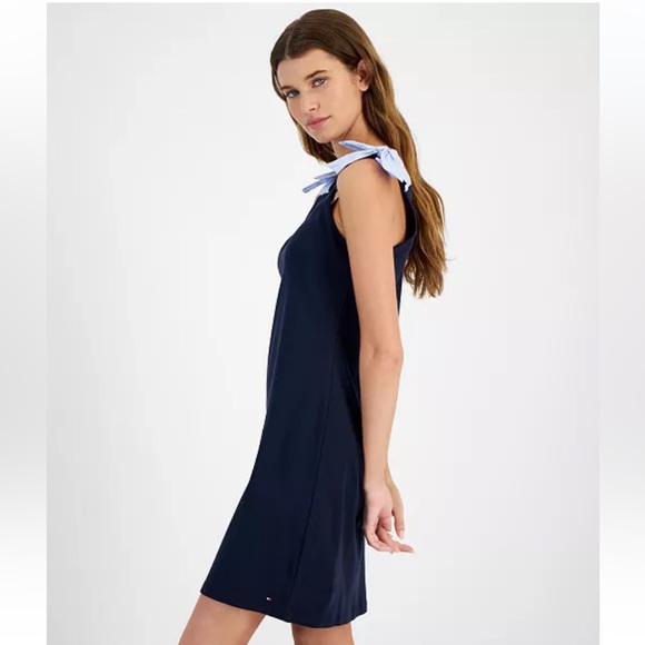 ⚓️NWT💙 Tommy Hilfiger Women's Cotton V-neck Sleeveless Tie-Strap Dress - Picture 3 of 8